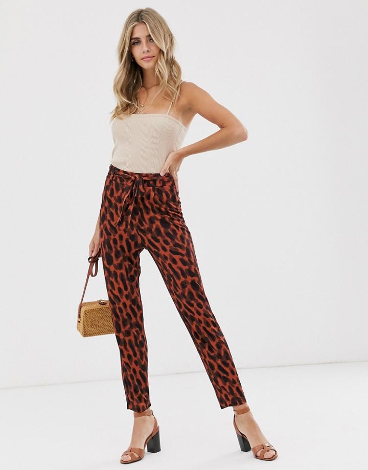 Asos Design Peg Pants With Deep Waistband In Animal Print - Multi