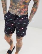 Asos Swim Shorts In Black Toucan Print In Mid Length - Black