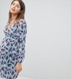 Asos Design Maternity Mini Plisse Tea Dress With Deep Waistband In Floral Print - Multi