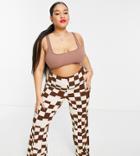Asos Design Curve Dad Pant In Distorted Checkerboard Print-multi