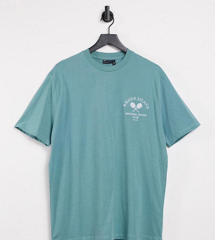 Asos Design Tall Relaxed Fit T-shirt With Tennis Embroidery In Blue-blues