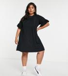 Missguided Plus Ribbed Smock Dress With Frill Sleeve In Black