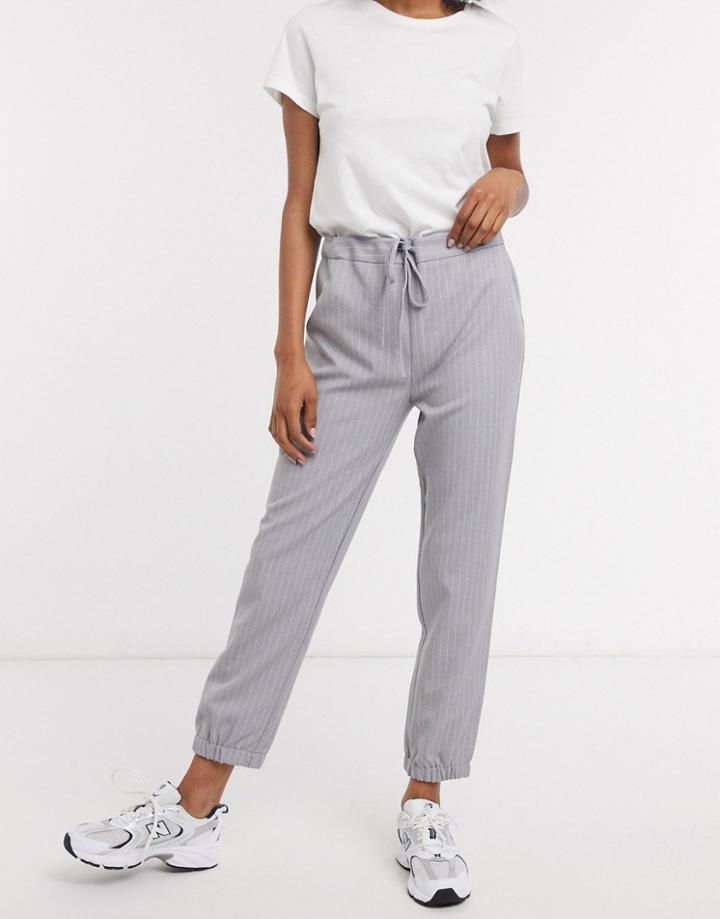 Asos Design Woven Jogger In Gray Pinstripe-grey