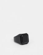 Asos Design Signet Ring With Black Agate Stone In Black