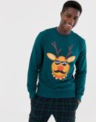 Jack & Jones Originals Holidays Sweatshirt With Reindeer Print-green