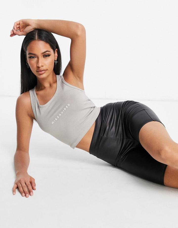 Missguided Racer Neck Crop Top Set In Gray-grey