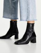 Asos Design Roberta Premium Leather Square Toe Boots In Black