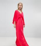 Flounce London Wrap Front Kimono Maxi Dress With Thigh Split - Orange