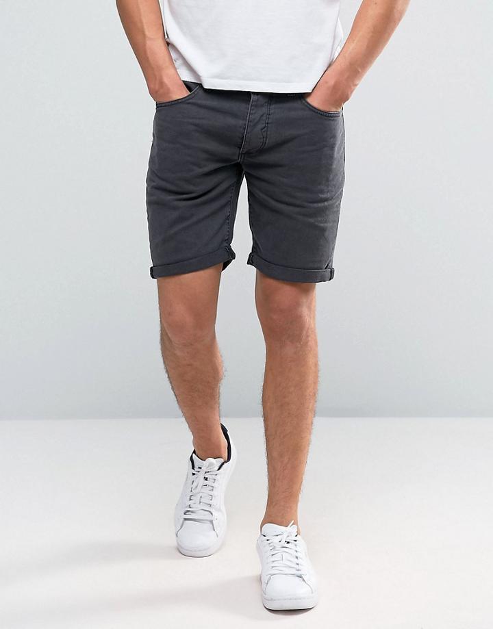 Selected Washed Black Denim Shorts - Gray
