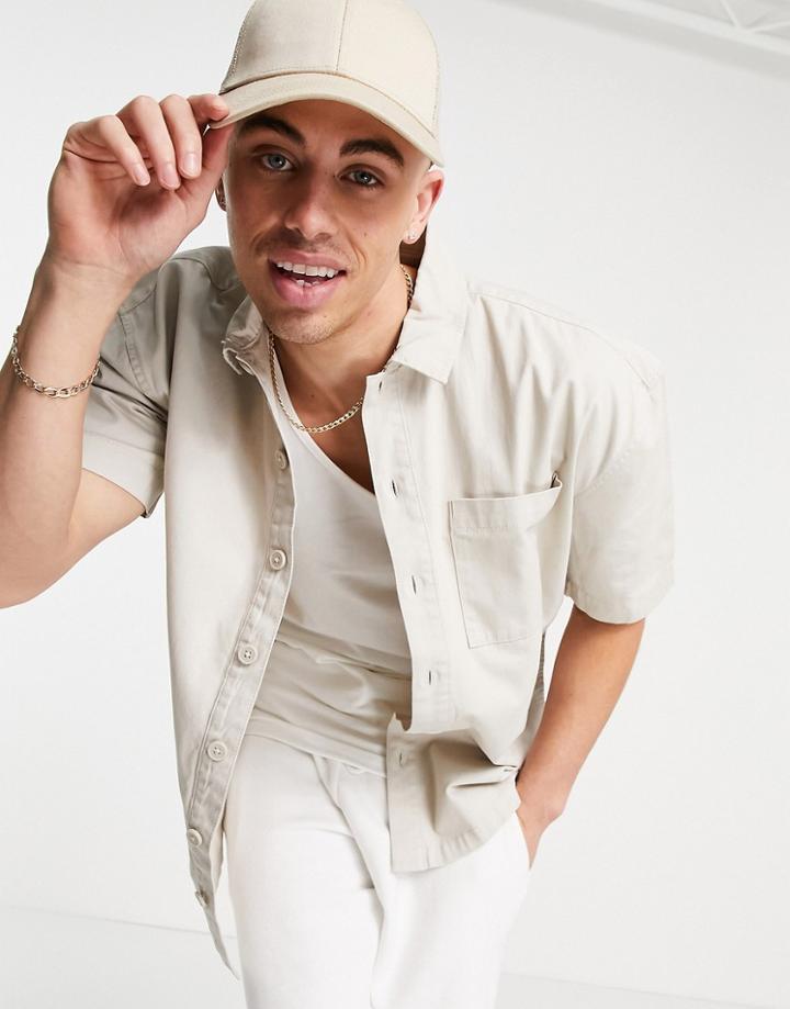 New Look Short Sleeve Boxy Shirt In Stone-neutral