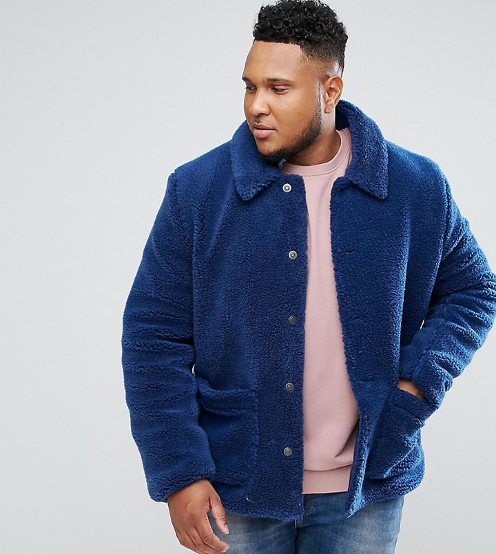 Asos Plus Borg Worker Jacket In Blue - Blue
