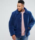 Asos Plus Borg Worker Jacket In Blue - Blue