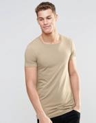Asos Longline Muscle T-shirt With Square Neck In Stone - Silver Mink