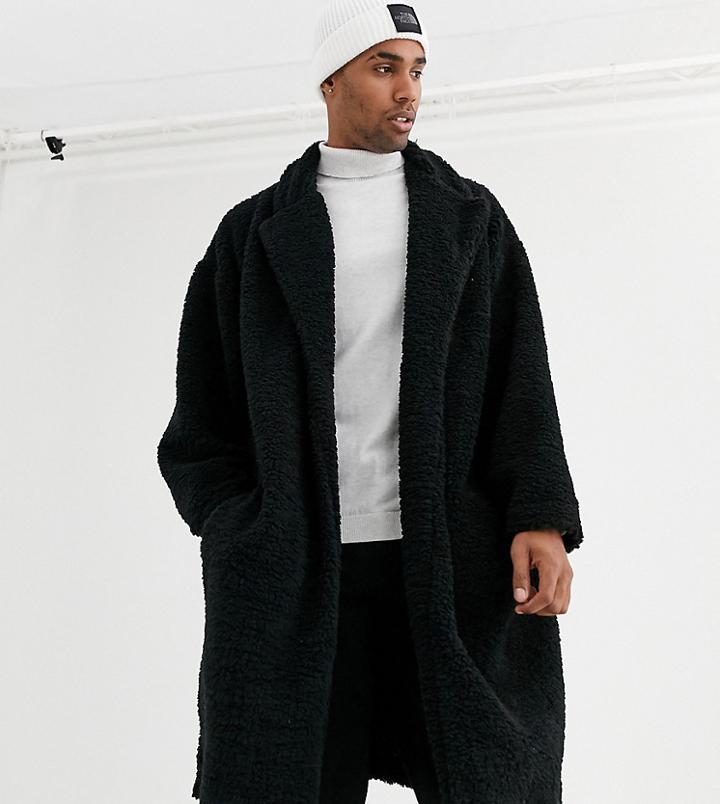 Asos Design Tall Extreme Oversized Duster Jacket In Black Borg