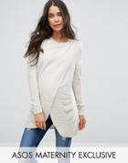 Asos Maternity Nursing Wrap Over Sweater In Textured Stripe - Cream