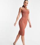 Asos Design Tall Textured Halterneck Ring Midi Dress-multi