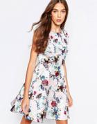 Yumi Floral Print Skater Dress - Blush