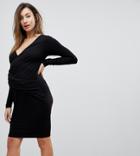 Asos Maternity Wrap Bodycon Dress With Ruching-black