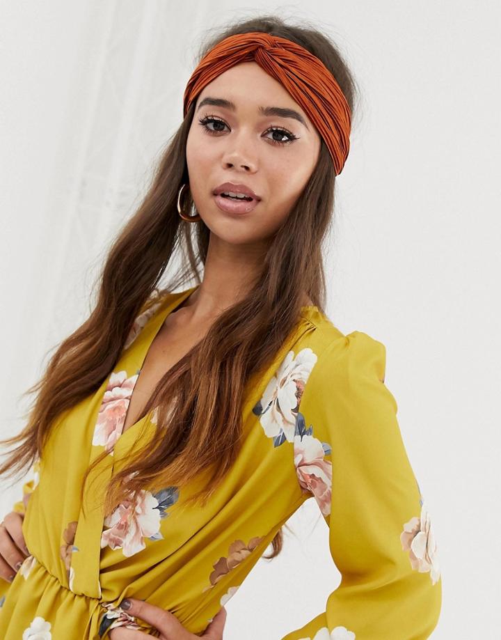Prettylittlething Plisse Headband In Rust - Brown