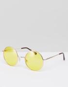Asos Metal Round Sunglasses With Yellow Lens - Yellow