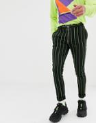 Asos Design Super Skinny Smart Pants In Black With Bright Green Stripe - Black