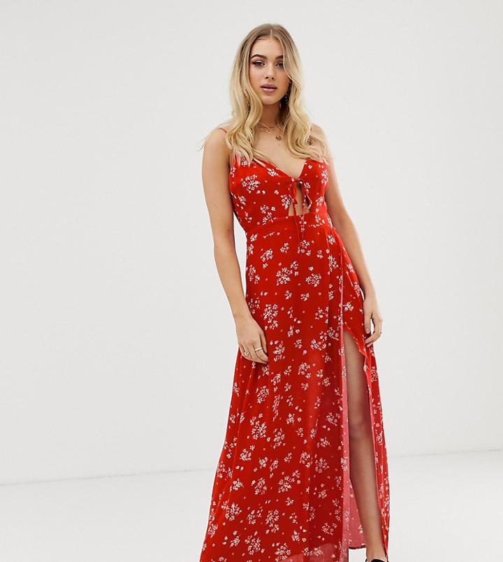 Missguided Cami Maxi Dress With Thigh Split In Ditsy Floral Print - Multi