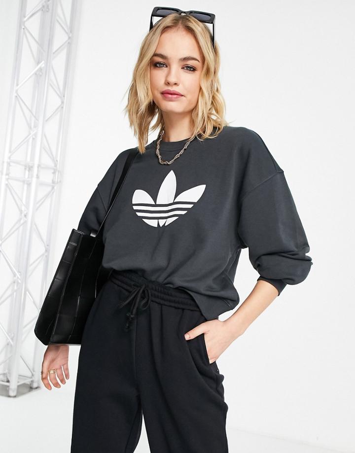 Adidas Originals '80s Aerobic' Oversized Sweatshirt With Trefoil In Black