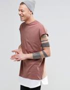 Asos Oversized Sleeveless T-shirt With Layered Scoop Hem And Side Zips In Pink - Burlewood