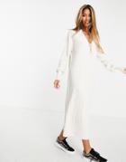 Only V Neck Midi Knitted Dress In White-neutral