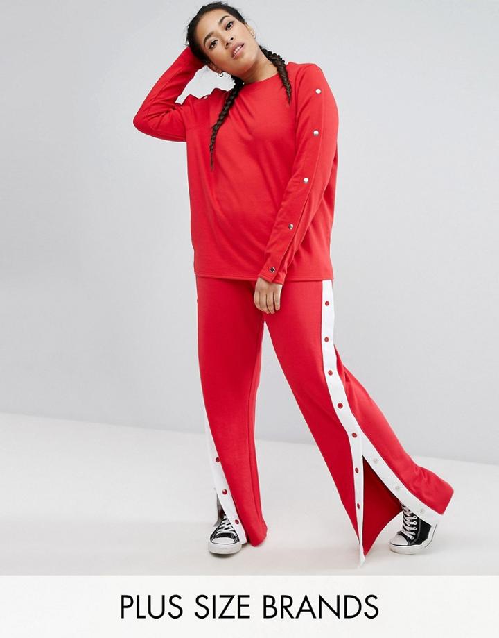 Daisy Street Plus Co-ord Track Pant With Poppers - Red