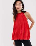 River Island Plisse Halter Neck Top In Red - Red