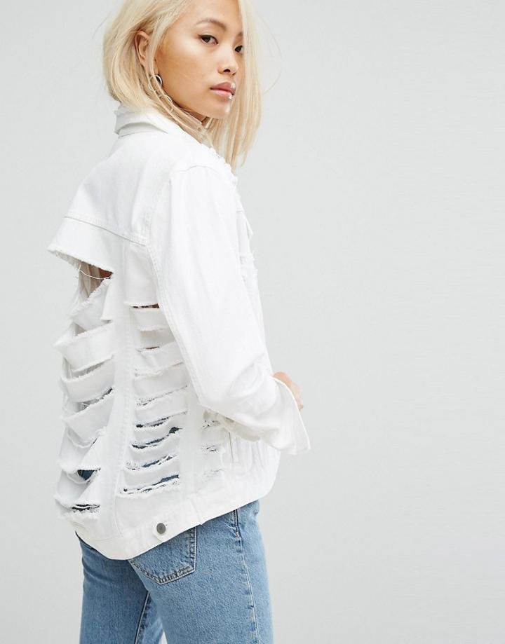 Arrive Girlfriend Jacket With Extreme Rips - White