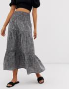 Asos Design Gray Chambray Tiered Midi Skirt - Gray