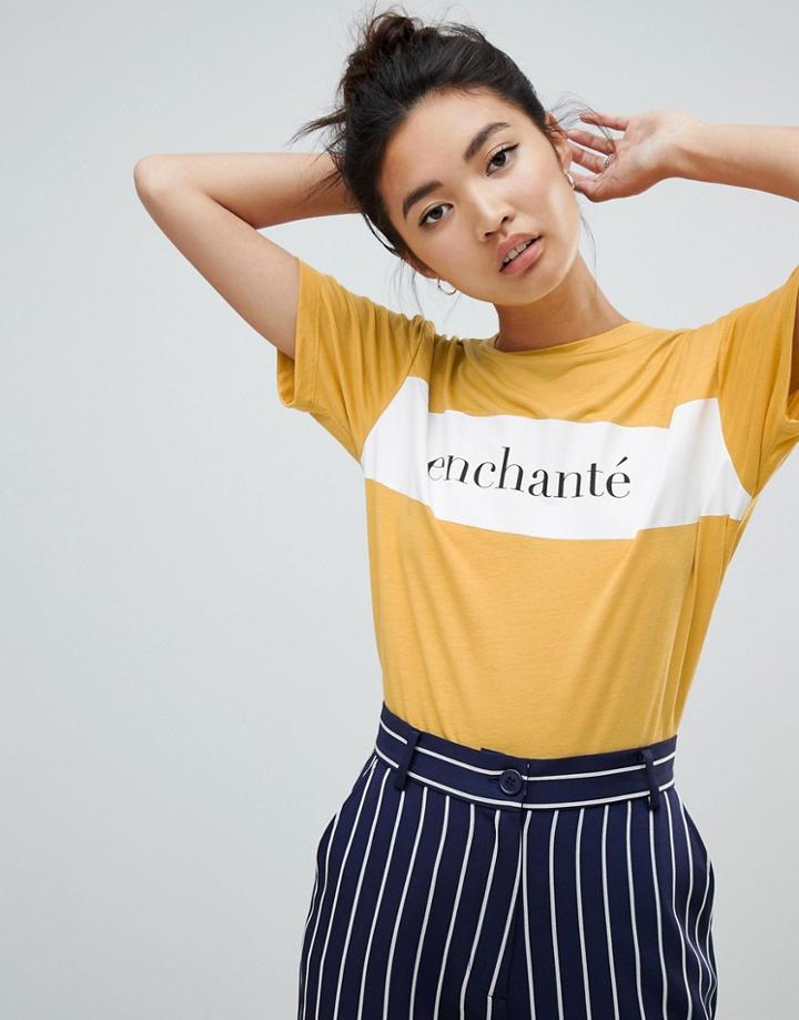 Neon Rose Relaxed T-shirt With Enchante Print - Yellow