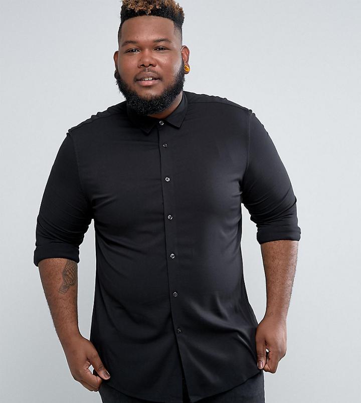 Asos Plus Skinny Viscose Shirt In Black - Black