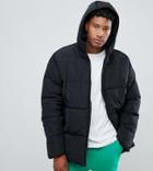 Asos Design Tall Puffer With Hood In Black - Black