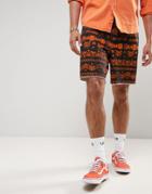 Asos Festival Slim Elasticated Waist Shorts With Geo-tribal Print - Black