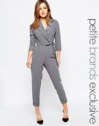 Alter Petite Tailored Jumpsuit With Wrap And Tie Belt Detail - Dark Gray