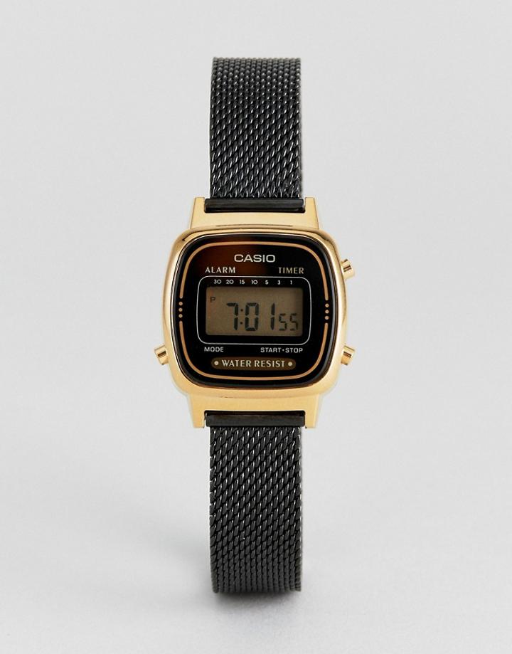 Casio La670 Digital Mesh Watch In Black - Black