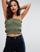 Asos Bandeau Top With Shirring - Green