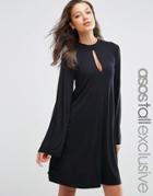 Asos Tall Swing Dress With Long Sleeves And Keyhole - Black