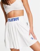 Missguided Playboy Sports Tennis Skirt In White - Part Of A Set