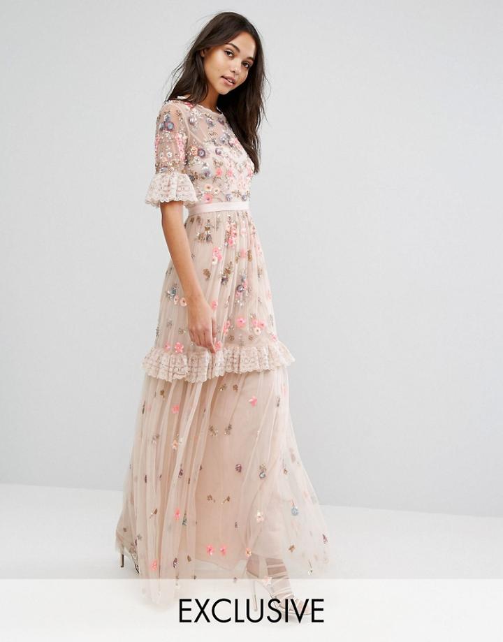 Needle & Thread Ditsy Scatter Embellished Maxi Dress - Pink