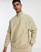 Asos Design Matching Polar Fleece Half Zip Sweatshirt In Beige Heather-neutral
