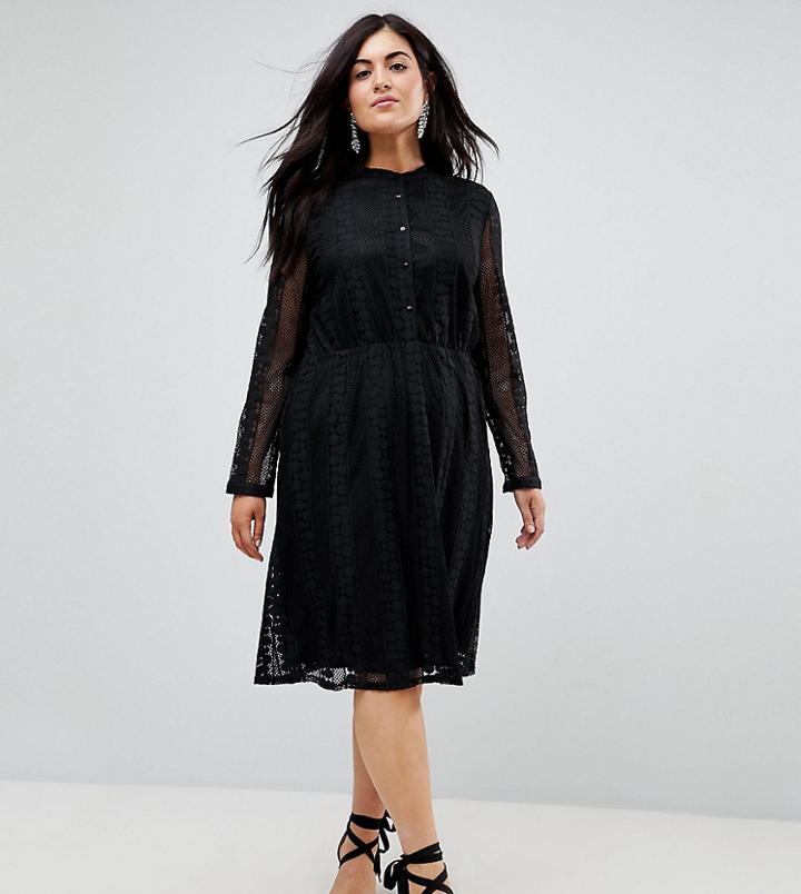 Yumi Plus Lace Shirt Dress - Black