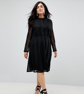 Yumi Plus Lace Shirt Dress - Black