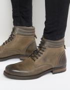 Asos Lace Up Boots In Gray Leather - Gray