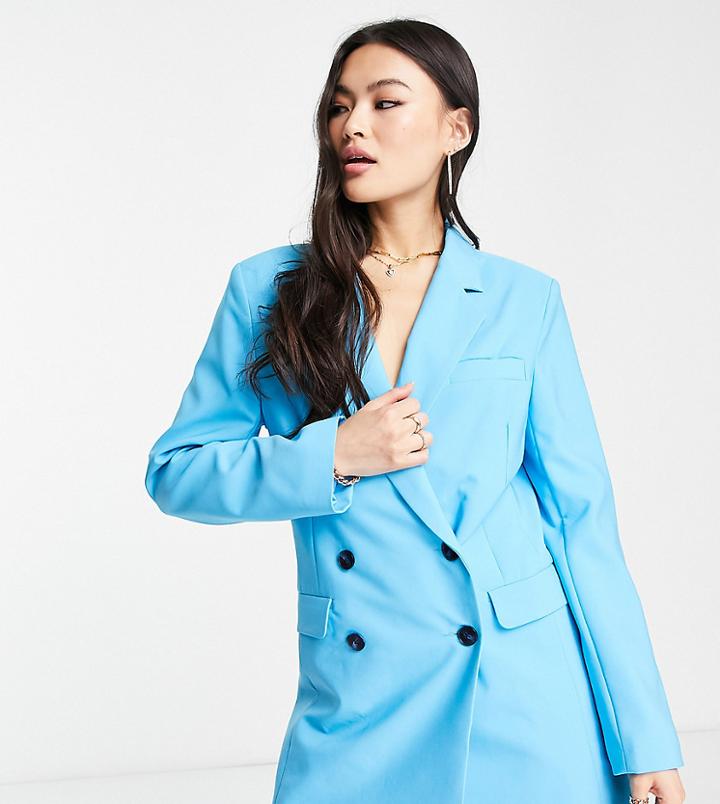 Asyou Double Breasted Longline Blazer In Blue - Part Of A Set