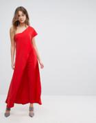 Lavish Alice Asymmetric Overlay Jumpsuit - Red