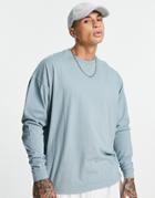 Asos Design Organic Cotton Blend Oversized Long Sleeve T-shirt In Washed Blue-blues